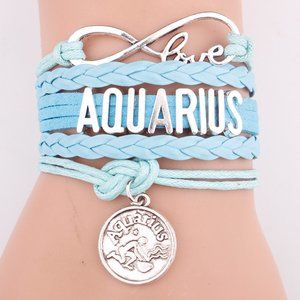 New! Aquarius Bracelet Blue Leather Silver